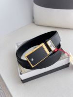 1:1  Montblanc Black Leather Belt with Gold Logo Buckle Plate Buckle 3.5cm
